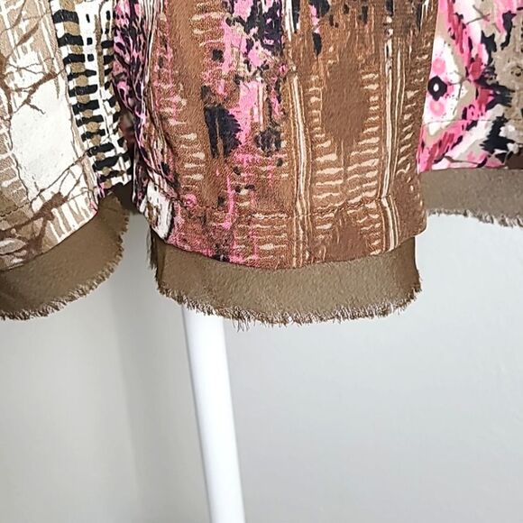 Roaman's Pink & Brown Buttondown Blouse with Brown Fringe Accent Hem, Size 14W - Picture 5 of 8